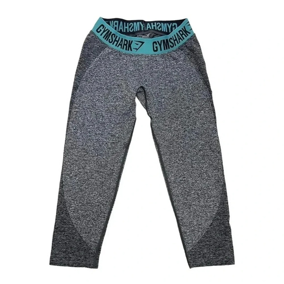 Gymshark Flex Seamless Grey Charcoal Marl/Dusty Teal Band Crop Leggings Size S - Picture 1 of 5